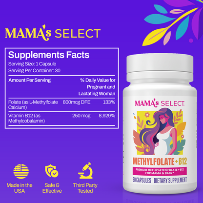 Methylfolate + B12 bottle and Supplement Facts label