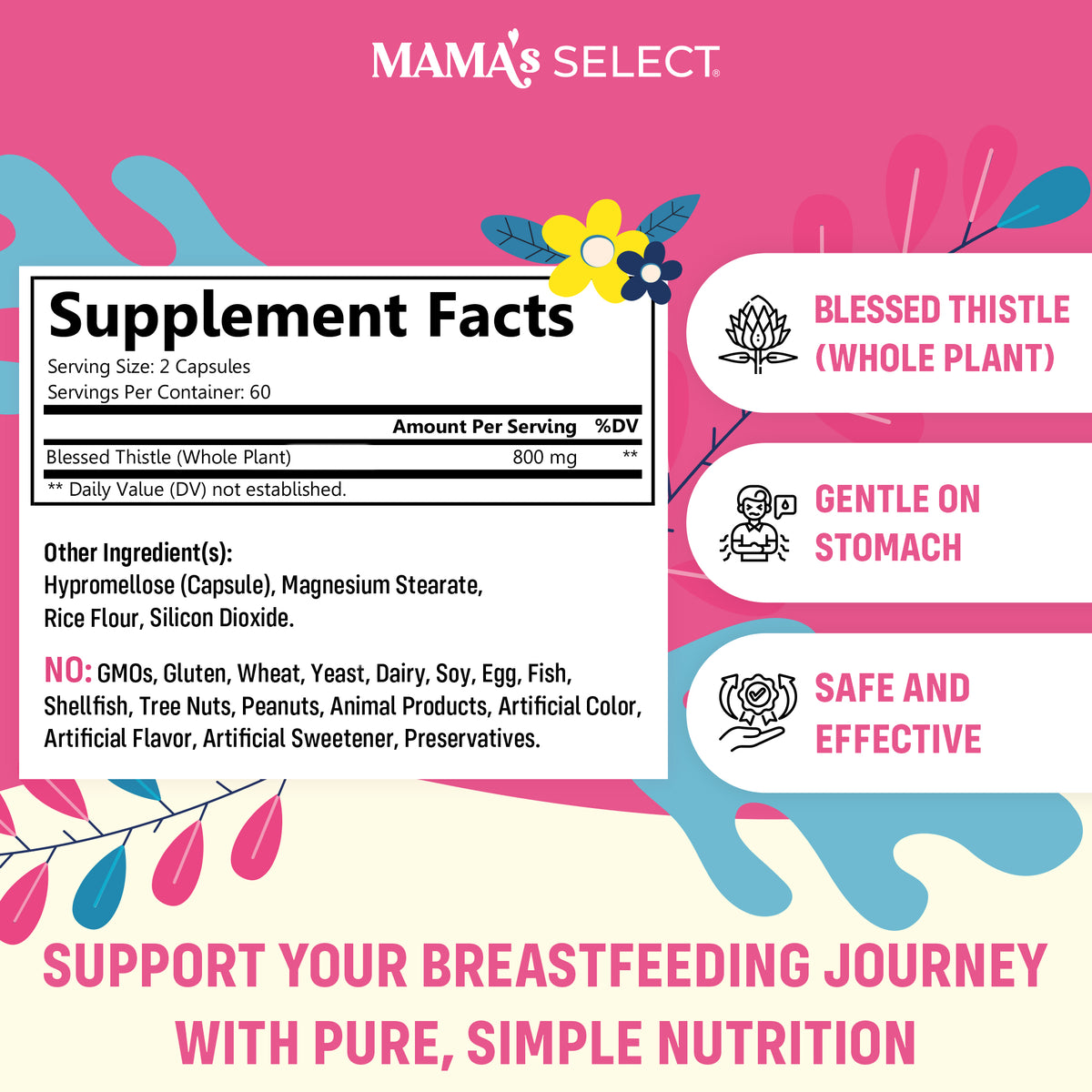 Blessed Thistle whole plant supplement label with supplement facts and benefits