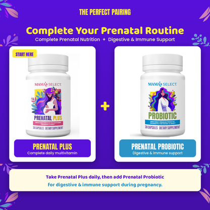Prenatal Plus prenatal supplement bottle with white label and white cap